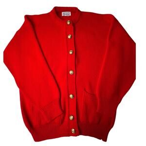 Brunny Red Cardigan Sweater Gold Crest Buttons Medium USA